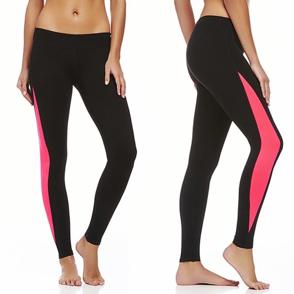 Fabletics Pants - Fabletics Austin Black/Coral Stripe Leggings M